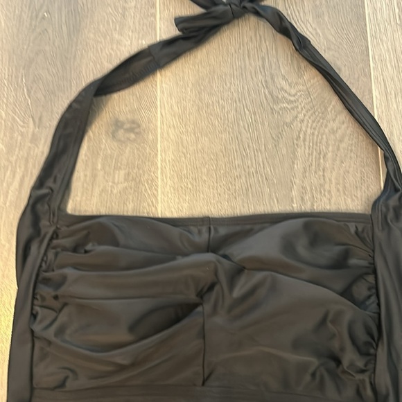 Halter One Piece Ruching Tummy Control Retro Bathing Suit, Black, Women Size XL - Picture 4 of 14